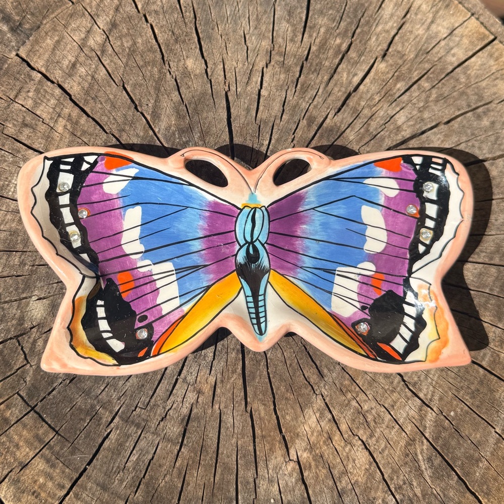 Hand-Painted Ceramic Butterfly Tray - Vibrant Multicolor